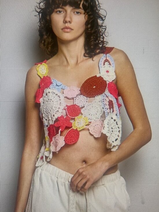 POL Tops - POL Ivory Pink Hand Made Crochet Motif Weaved Heart Neck Cropped Knit Top NEW